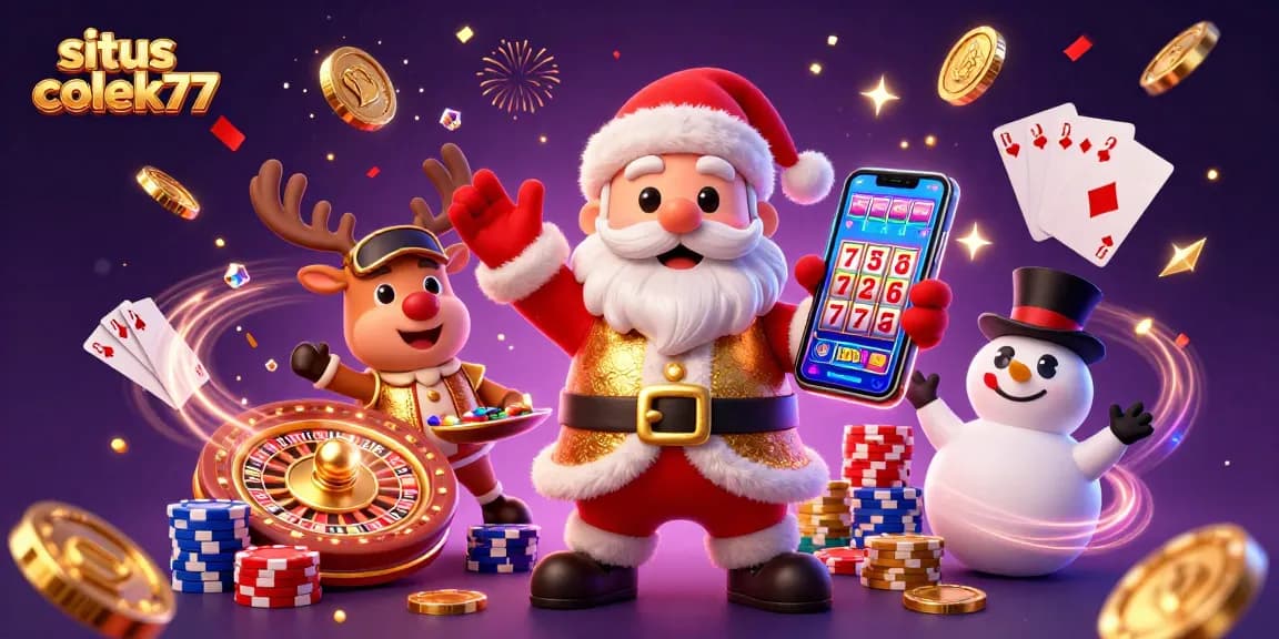 Experience the excitement at situs colek77 with Santa and friends in a vibrant casino scene!