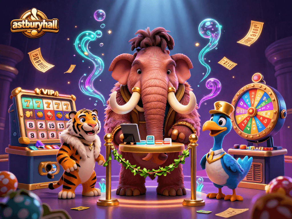 Engage with astburyhall's vibrant casino scene featuring playful characters and dynamic gaming elements.