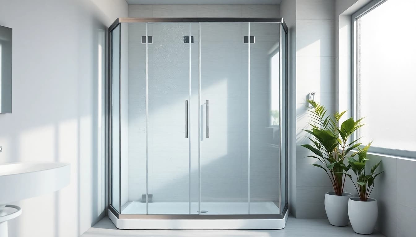 Duschkabine 100x100 mit eleganten Glasflächen und modernem Design in einer stilvollen Badezimmereinrichtung.