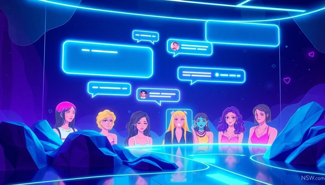 Dynamic representation of NSFW AI chat with vibrant avatars and engaging chat bubbles.