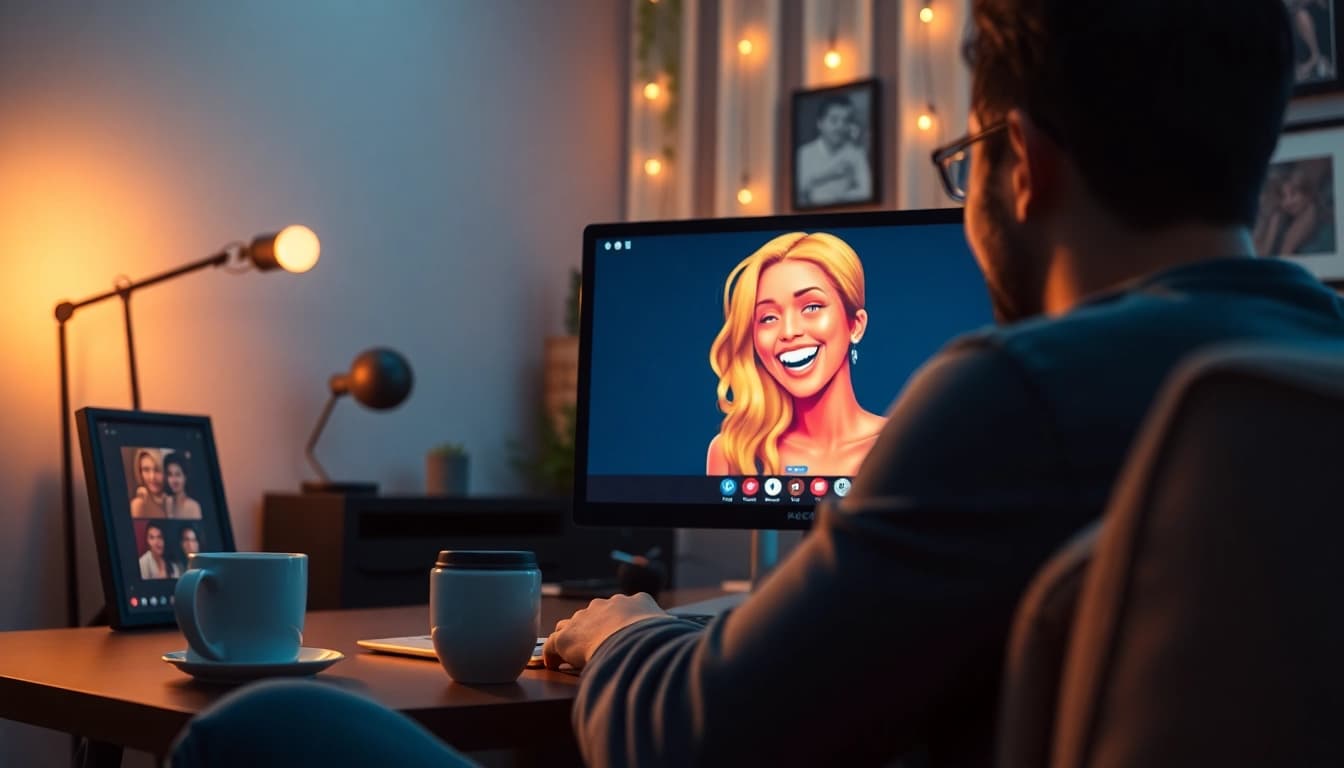 Engaging in an NSFW AI chat, showcasing a cozy room with warm lighting and dynamic character interaction.