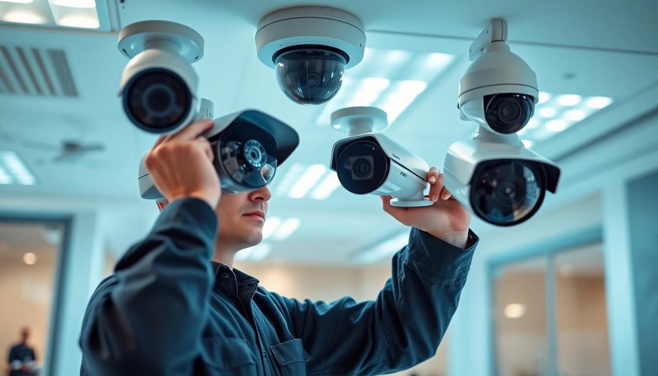 Técnico de seguridad profesional instalando soluciones tecnológicas para una empresa de seguridad