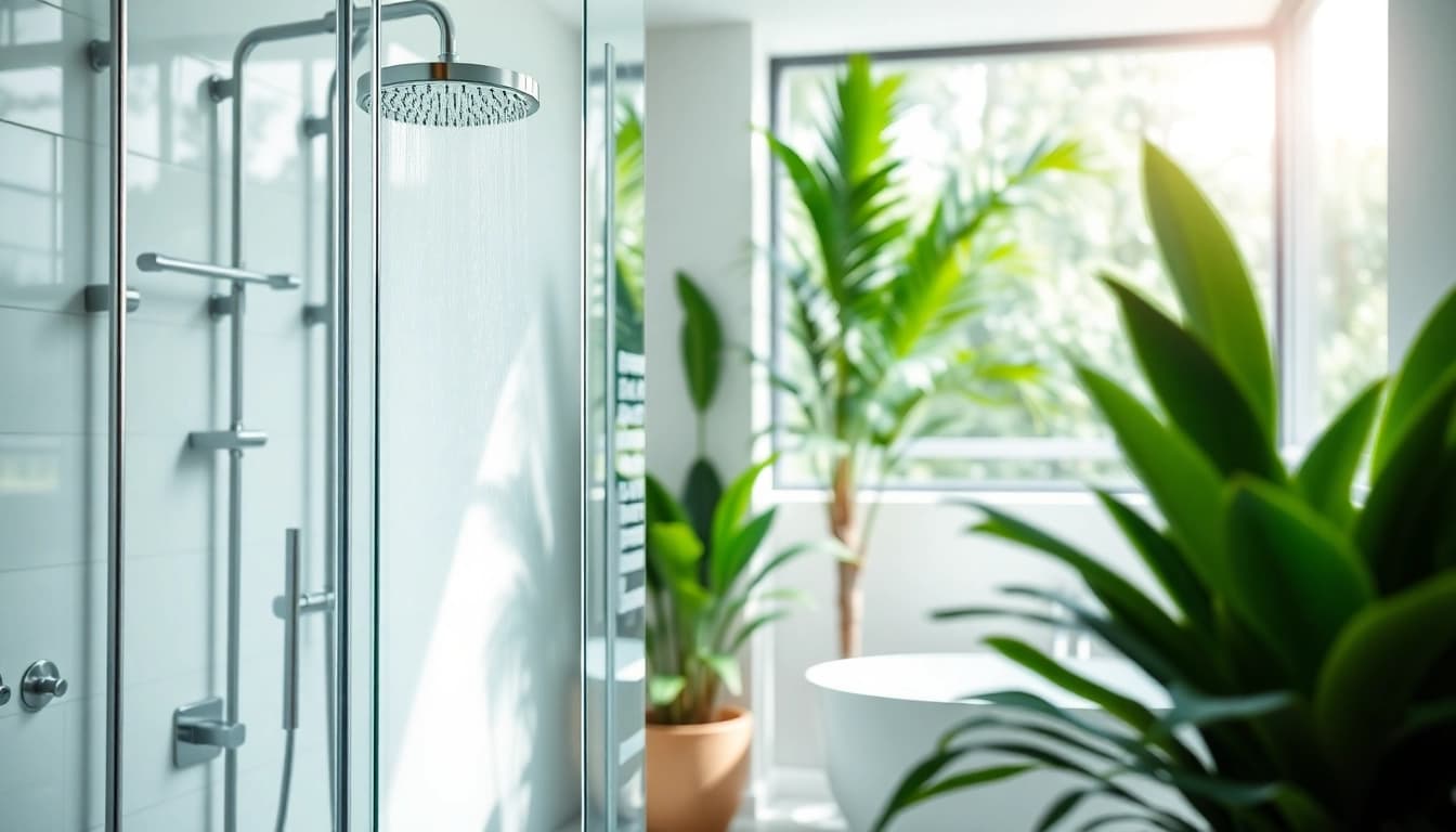 Experience tranquility with elegant showers au in a modern, airy bathroom setting.