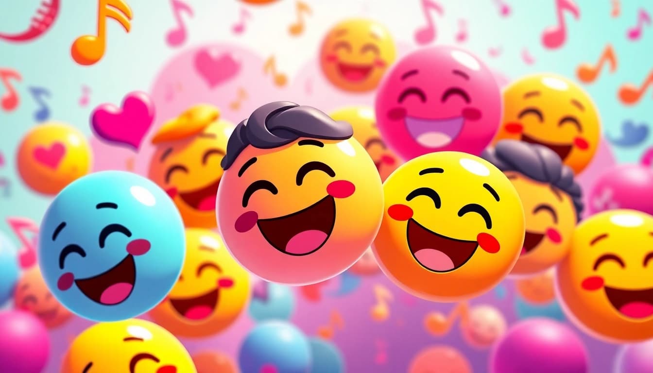 Engage with vibrant tiktok emojis in a lively illustration, showcasing their unique shapes and colors.