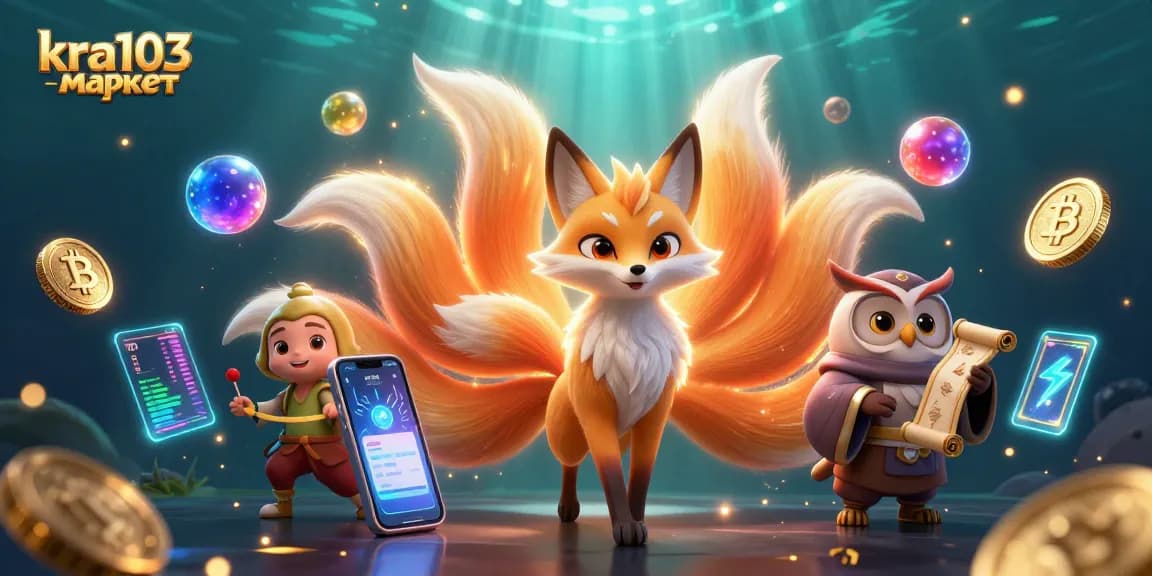 Engage in lively casino gaming with kra103 маркет featuring vibrant characters and crypto elements.