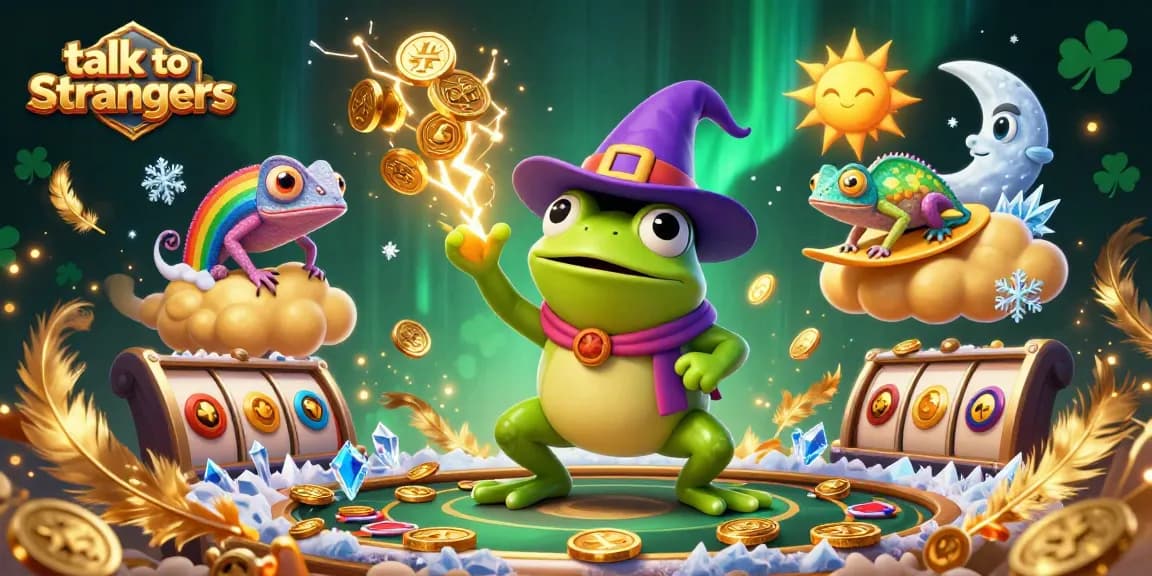 Engage to talk to strangers in a vibrant casino-themed video chat illustration.