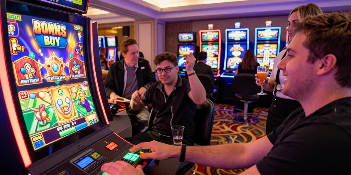 Excited players engaging with Bonus Buy Slots at https://aboutderbyshire.co.uk showcasing vibrant gaming atmosphere.