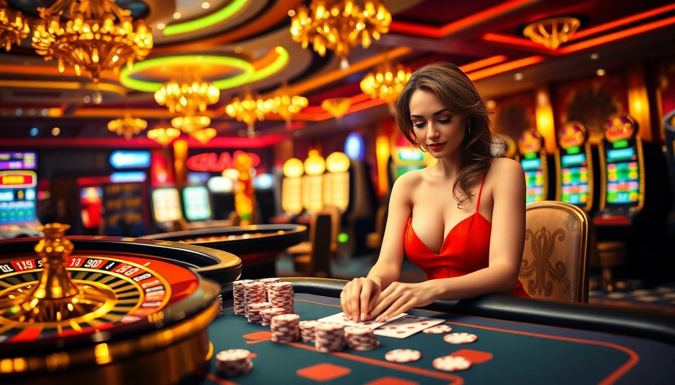 Gambling action at MM88.team with players enjoying poker and high-stakes games in a luxurious casino.