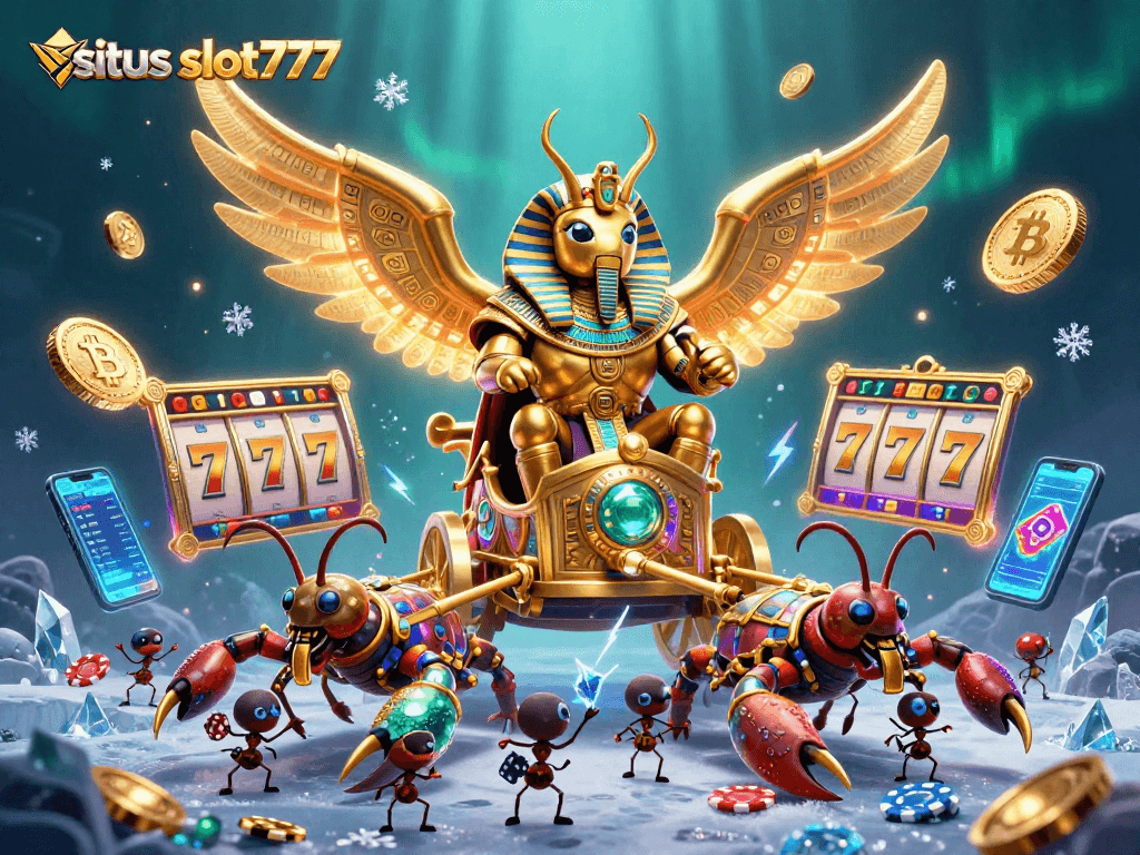 Engage with situs slot777 through vibrant graphics showcasing exciting slot games and crypto elements.