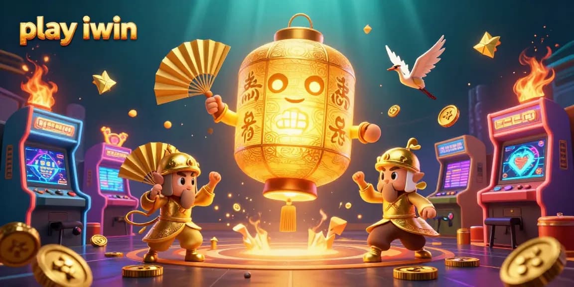 Play iwin with vibrant visuals of glowing characters and casino-themed gaming elements.