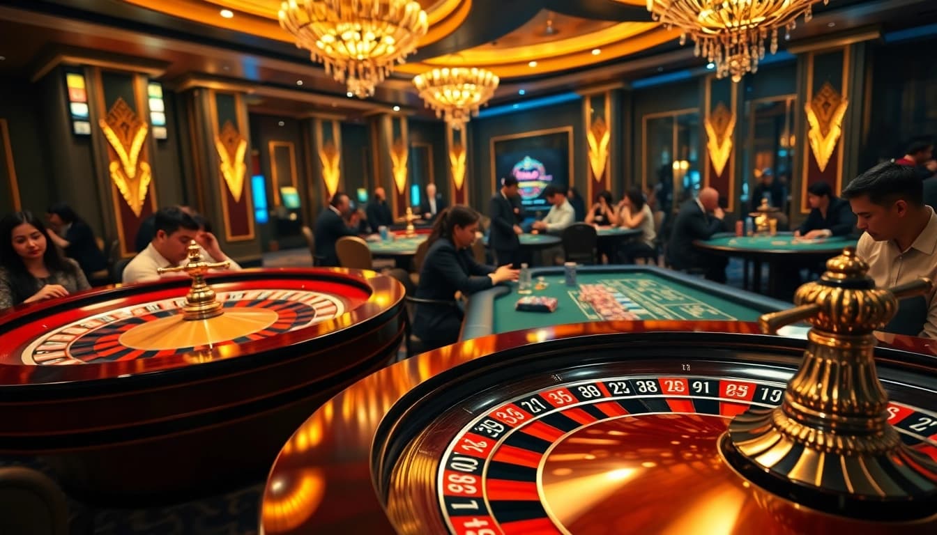 Experience the thrill at Nhà cái XX88, with players strategizing at a vibrant casino table.