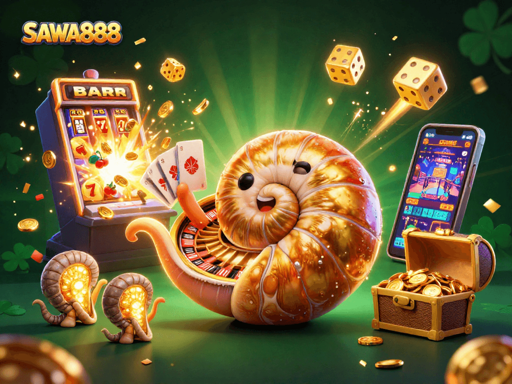 Engage with thrilling gameplay at SAWA888, featuring a 3D cartoon nautilus roulette and jackpot actions.