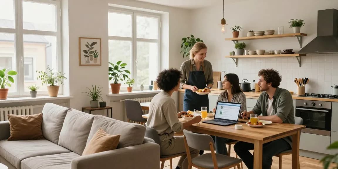 Modernes Monteurzimmer Hannover mit gemütlicher Atmosphäre und Arbeitsbereich für Geschäftsreisende.
