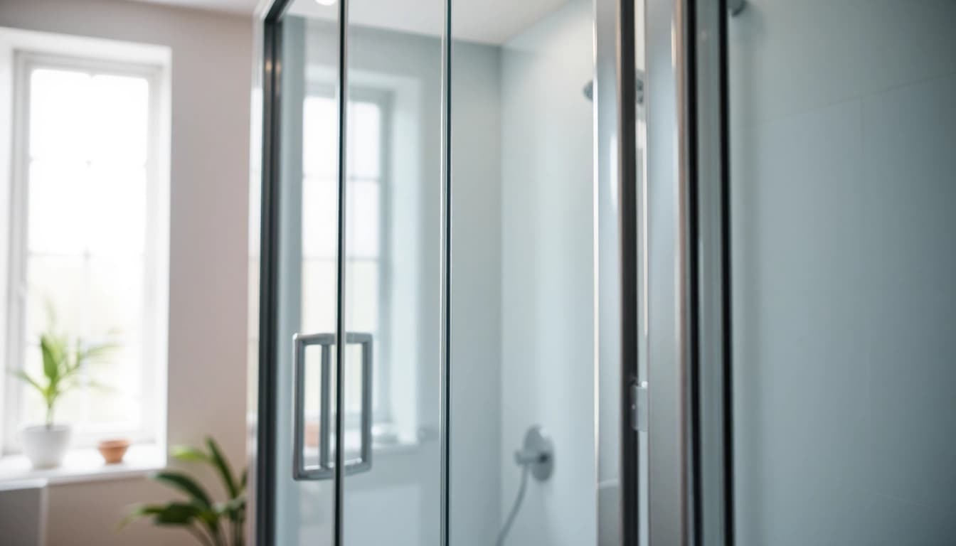Duschkabine 90x90 komplett mit eleganten Details und natürlichem Licht im modernen Badezimmer.