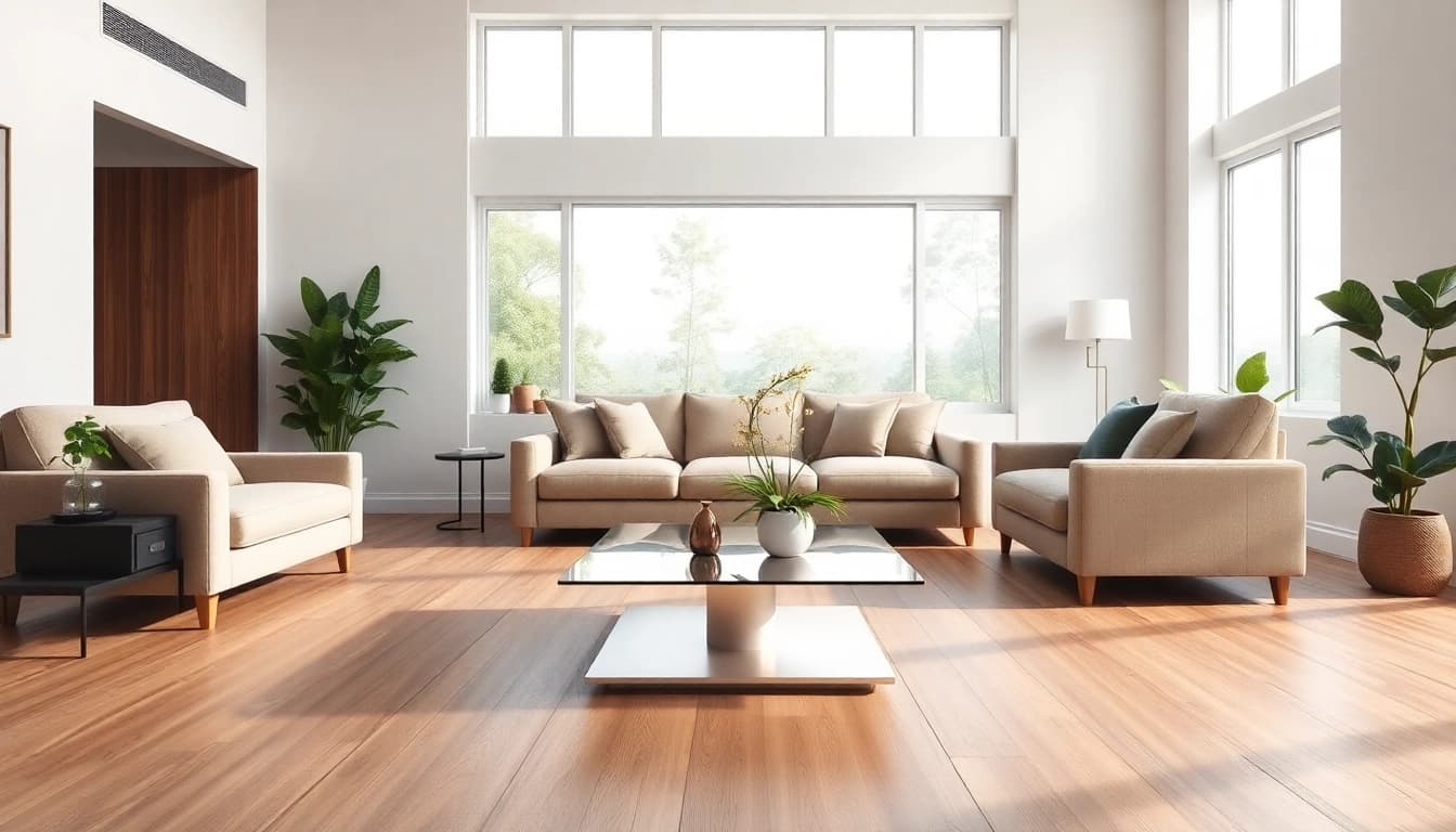 LVP flooring enhancing a stylish living room with natural light and cozy decor.