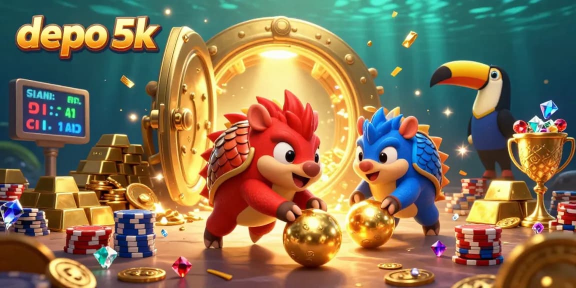 Engage with the thrilling adventures at depo 5k as pangolins roll golden balls over poker chips in a spectacular casino scene.