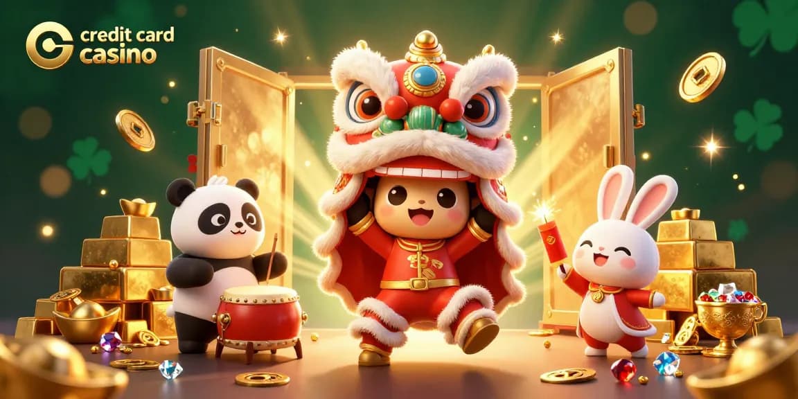 Experience the excitement of a credit card casino with vibrant characters and dazzling treasures in a lively 3D scene.