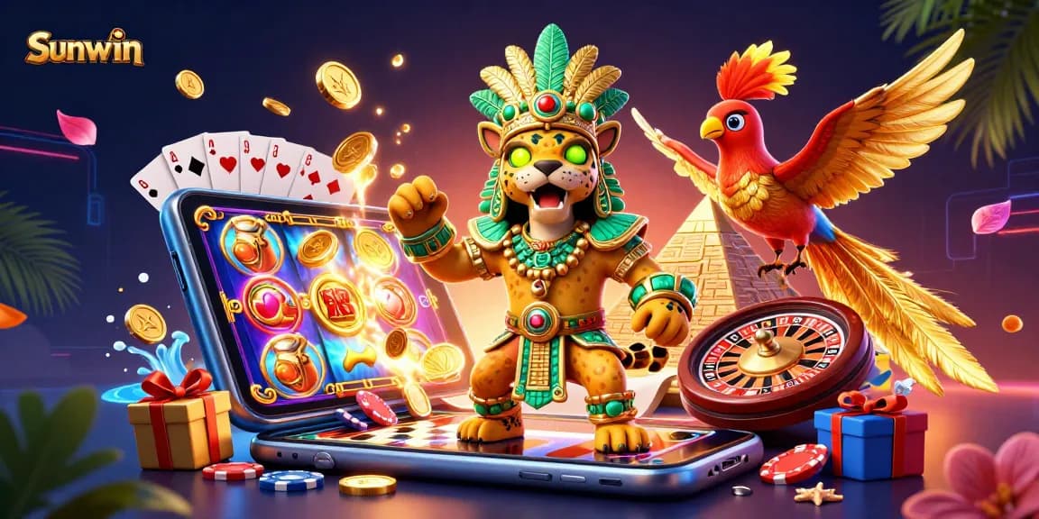 Engage with Sunwin's thrilling slot games featuring dynamic characters and vibrant casino elements.