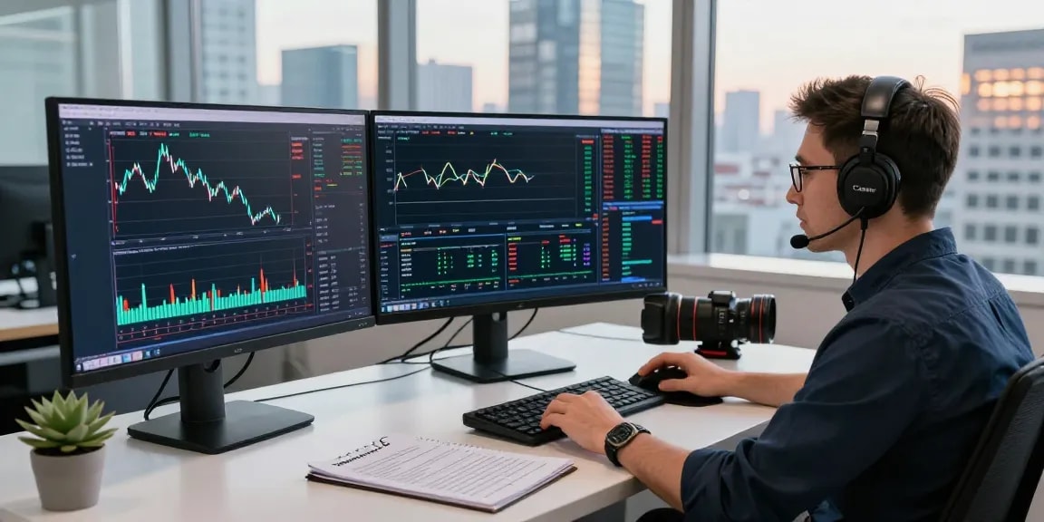 MetaTrader 5 used by a trader analyzing market data in a modern office