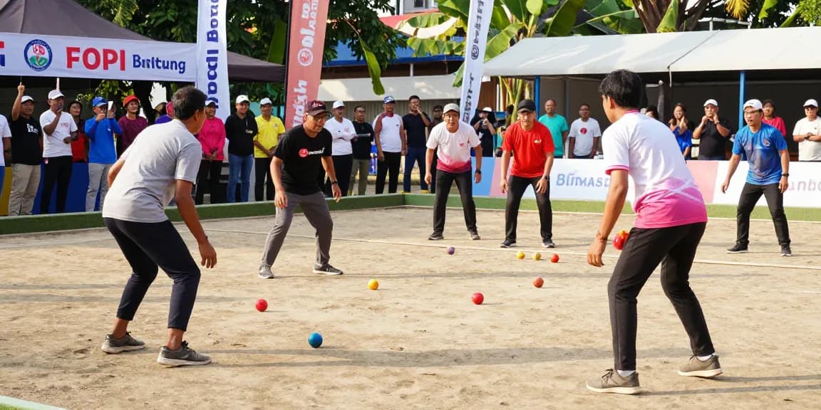 Ruang olahraga petanque di fopikotabitung.org dengan pemain beragam usia berkompetisi dengan semangat.