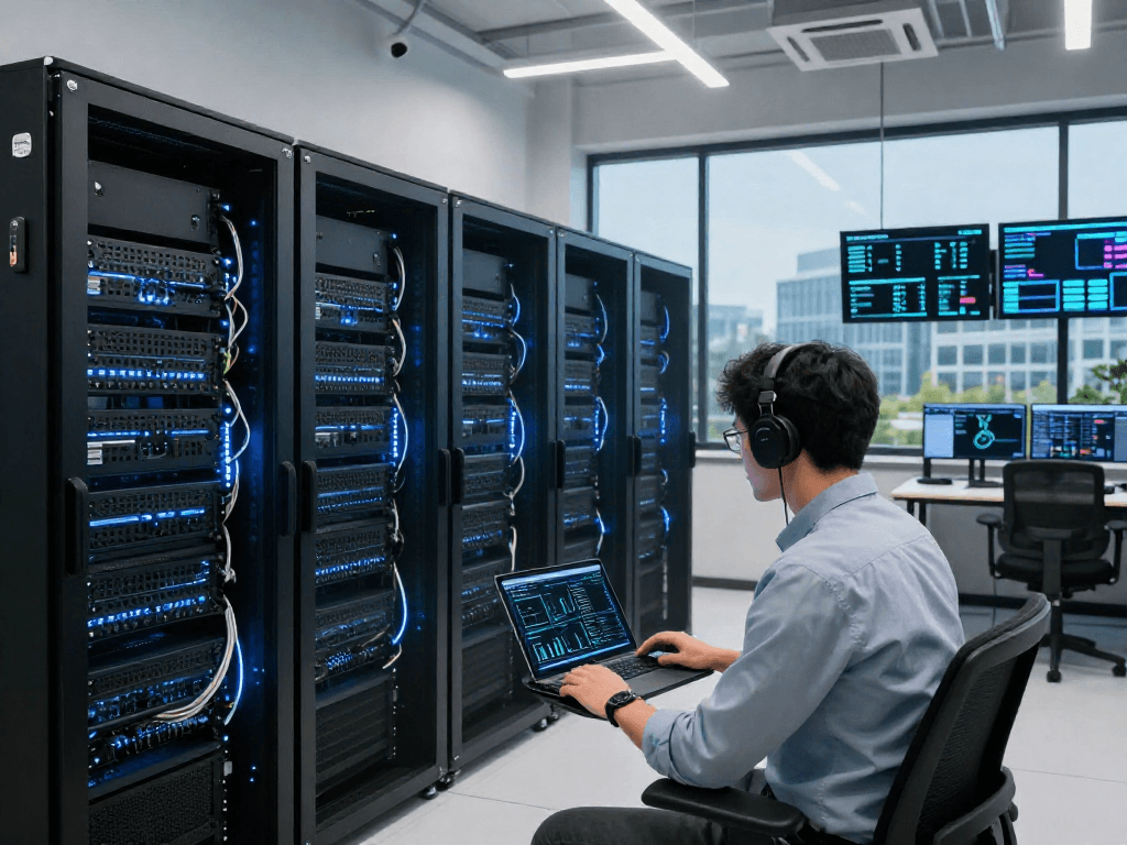 Efficient VPS hosting environment with IT professional monitoring server performance.
