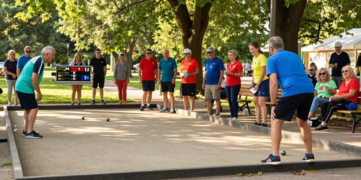 Aktivitas bermain petanque di fopikotamanado.org dengan suasana ceria di taman.