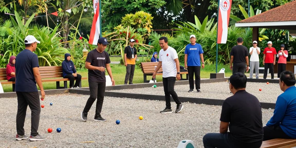 Permainan petanque di fopikotabanjarba.org dengan suasana ceria dan interaksi pemain.