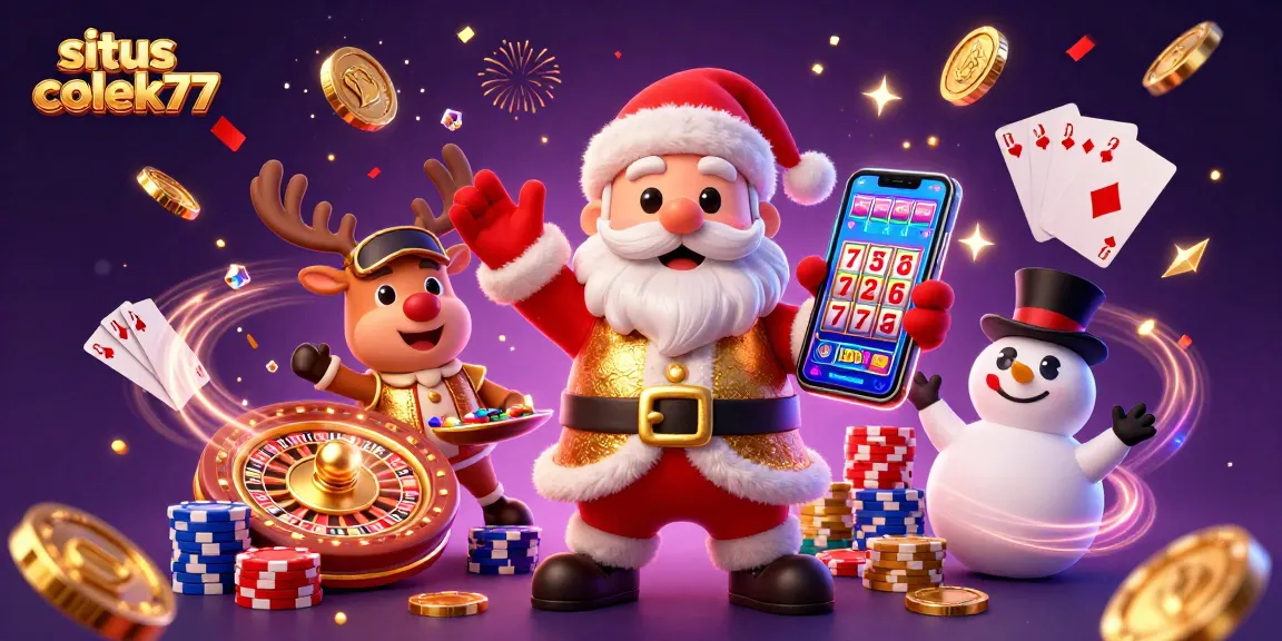 Experience the excitement at situs colek77 with Santa and friends in a vibrant casino scene!