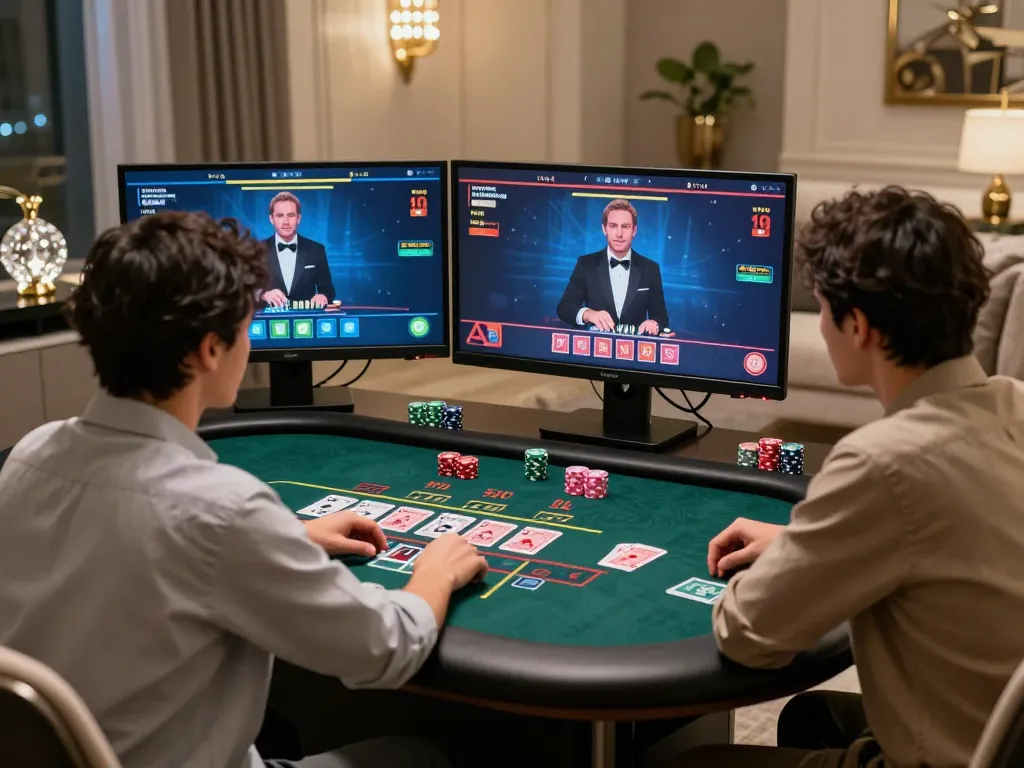 Engaging online baccarat gaming experience with stylish setup and live dealer.