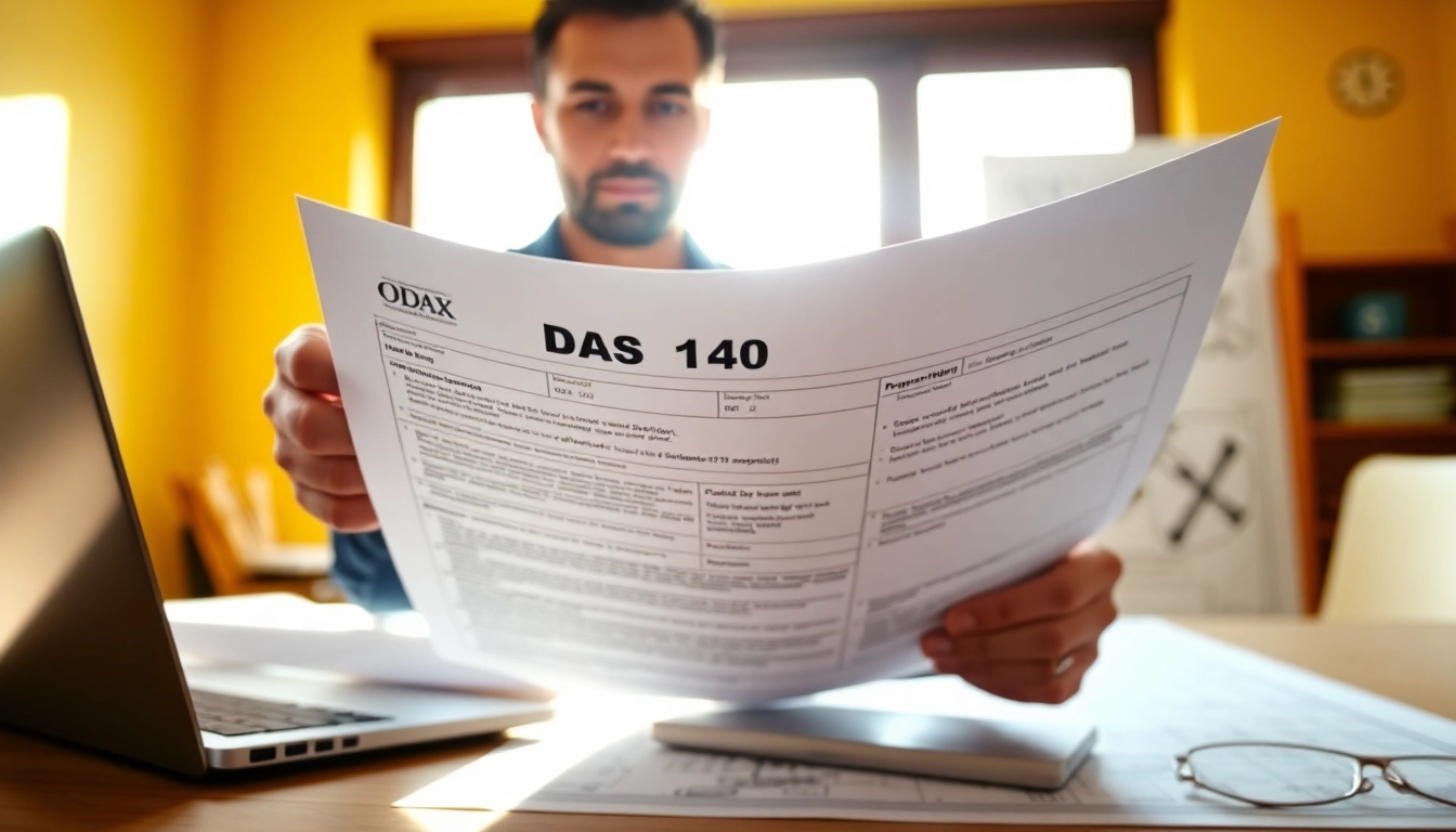 Fill out the DAS 140 form accurately in a professional contractor's office setting.