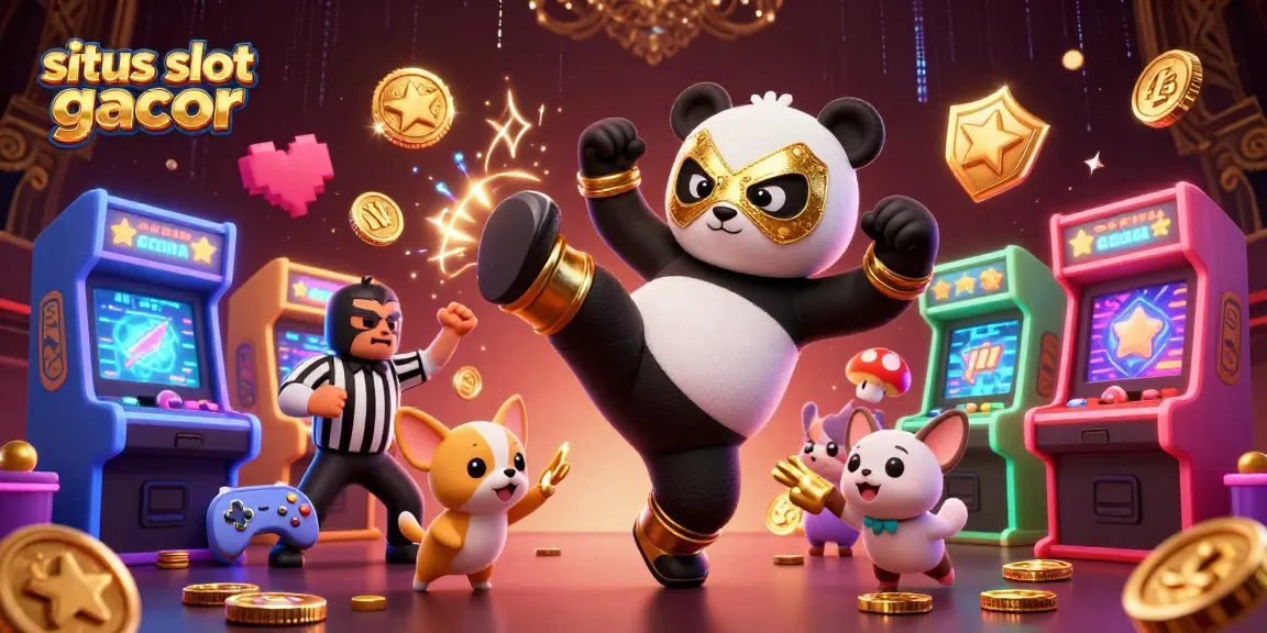 Permainan di situs slot gacor dengan karakter panda dan chihuahua dalam suasana penuh energi.