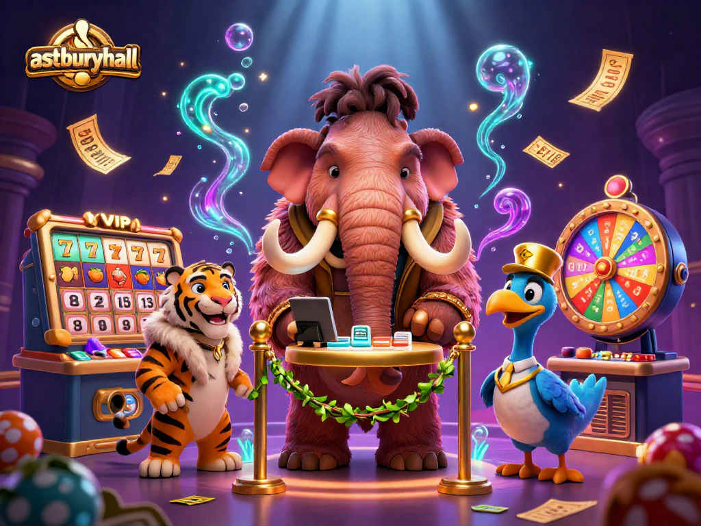 Engage with astburyhall's vibrant casino scene featuring playful characters and dynamic gaming elements.