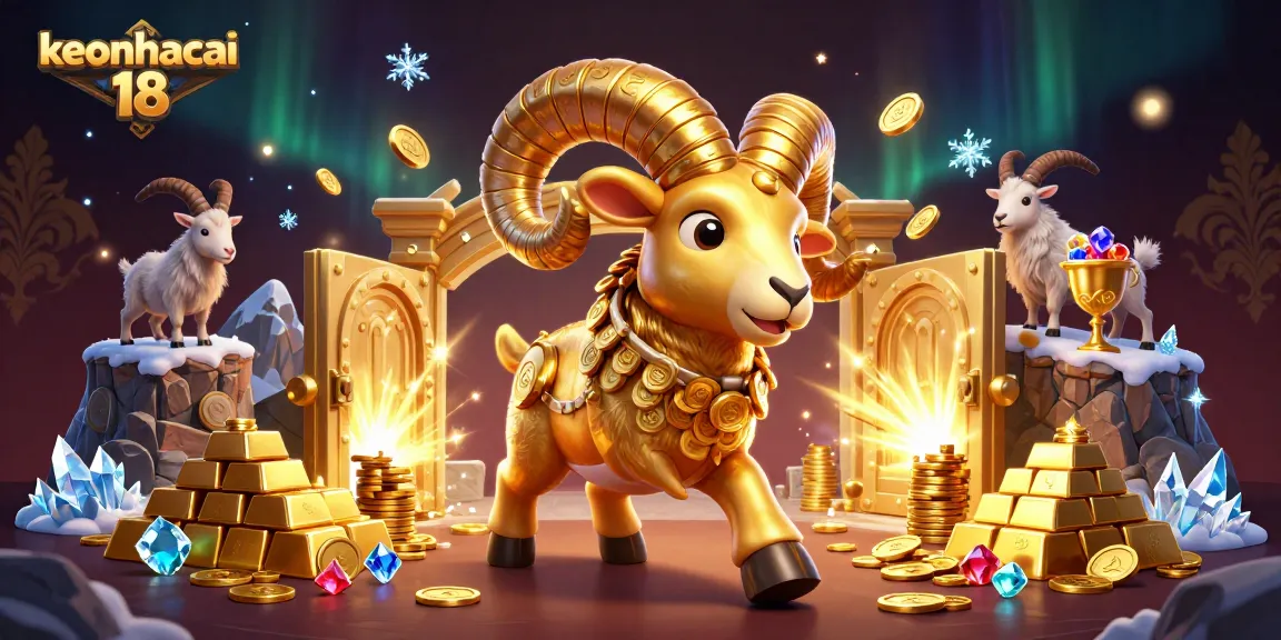 Engage with keonhacai 18's dynamic casino action, featuring a golden ram charging through a treasure vault.