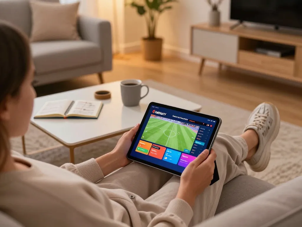 CakhiaTV user engaged in online soccer betting from a cozy home setting