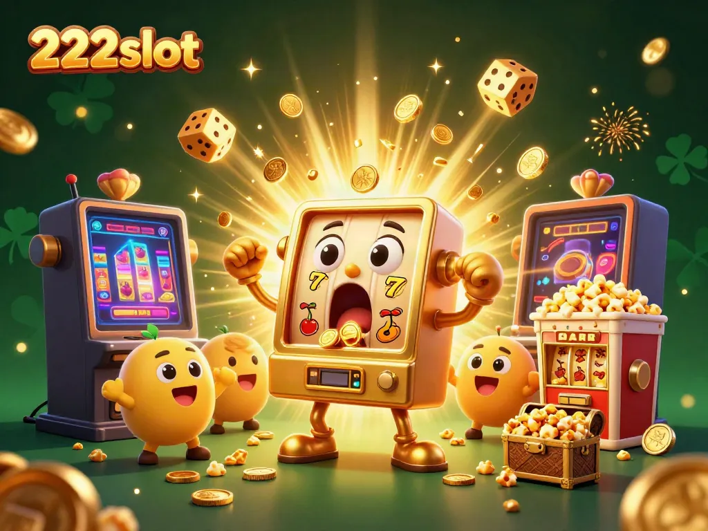 Jackpot 222slot menampilkan mesin slot emas dan koin emas mengalir.