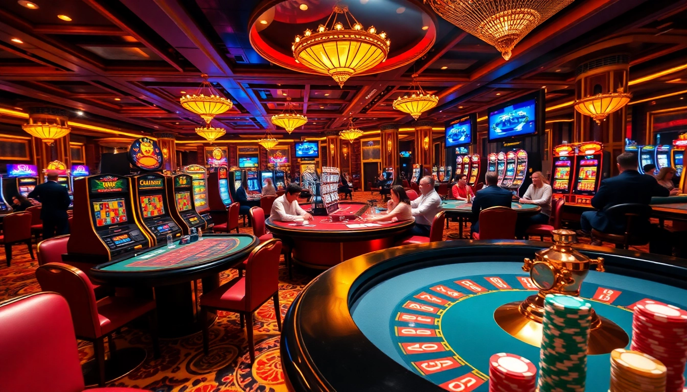 Expérience passionnante de casino en ligne France avec des joueurs aux tables et des machines à sous vibrantes.
