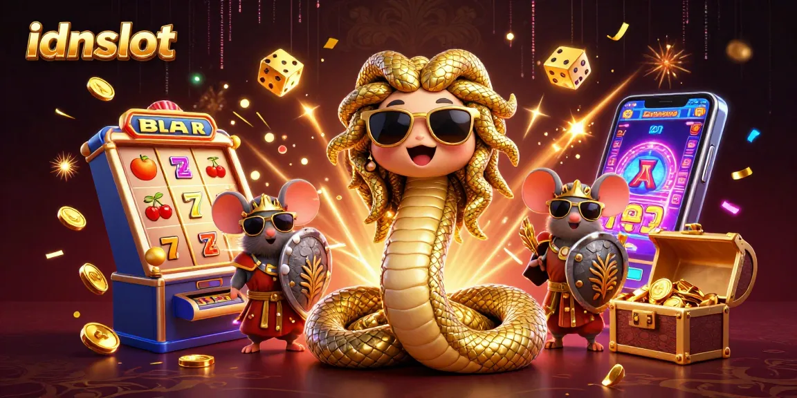 Experience thrilling jackpots with idnslot's colorful 3D illustration featuring vibrant casino elements.