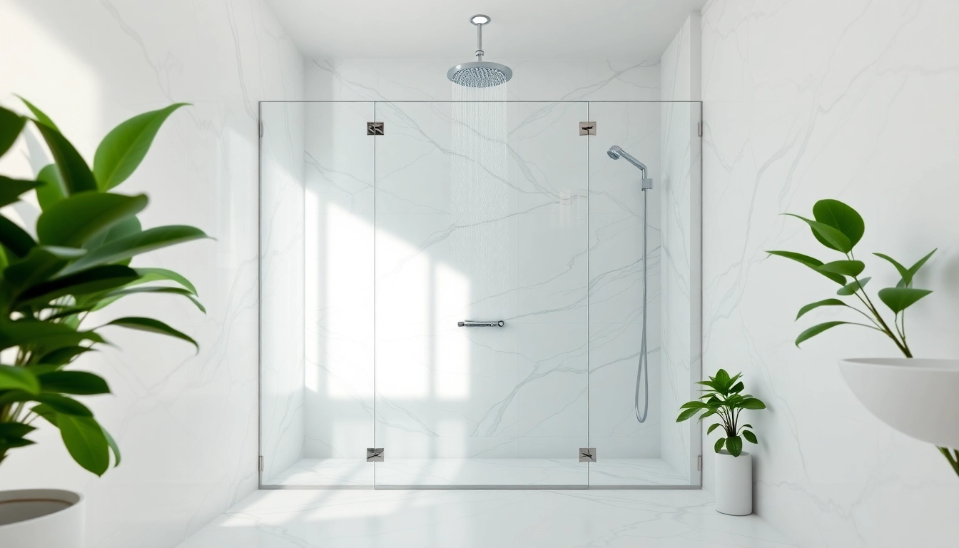 Experience elegant showers Australia with a luxurious rainfall fixture and marble decor.