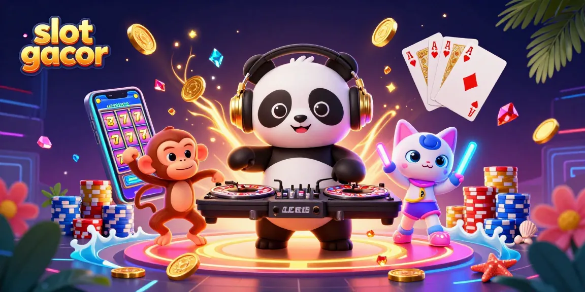 Join the fun with slot gacor action as the panda DJ spins wins alongside a dancing monkey and rave kitten.