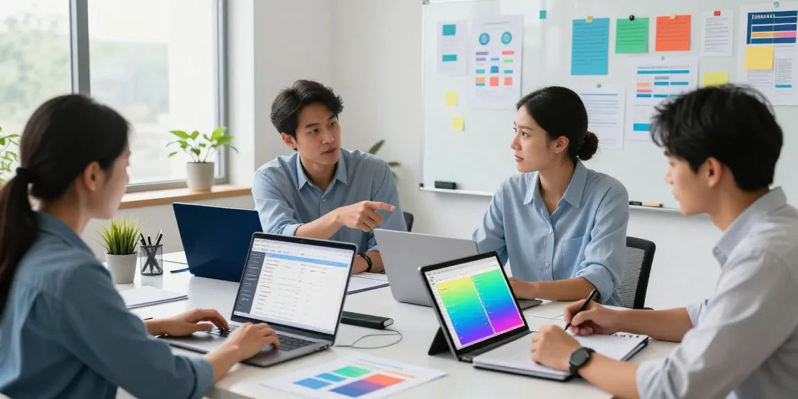 Diverse team in a tax software workspace collaborating to become a service bureau.