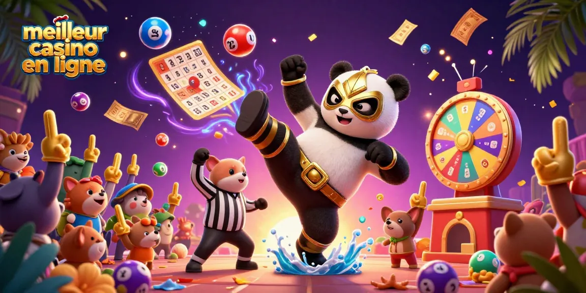 Illustration animée ultra-détaillée représentant un panda catcheur en action, mettant en valeur le meilleur casino en ligne.