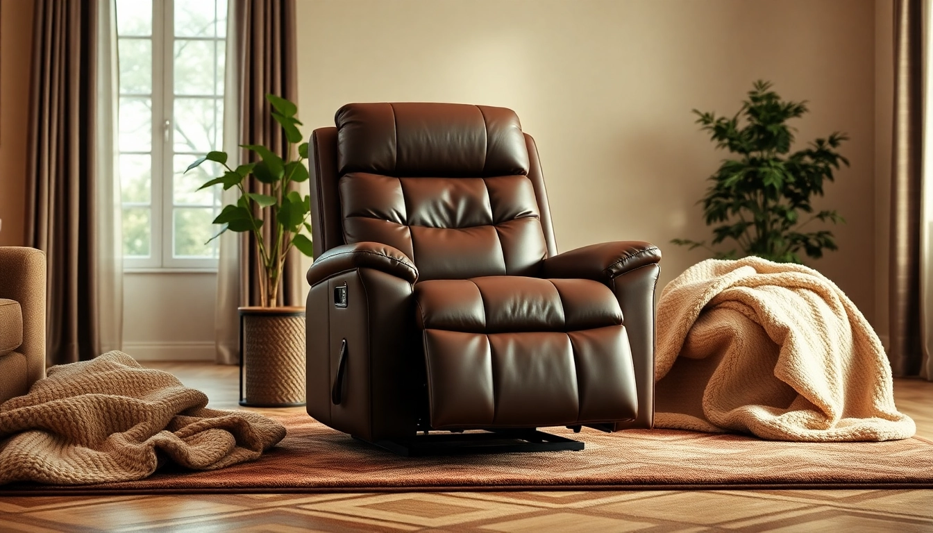 Experience the comfort of a leather lift recliner with heat and massage in a cozy living space.