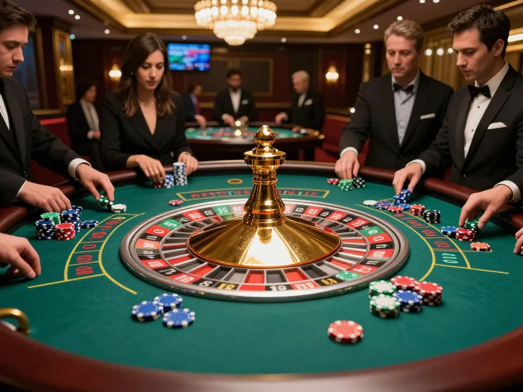 Pemain yang terlibat di meja roulette yang cerah selama pengalaman kasino Paris888 yang mendebarkan.