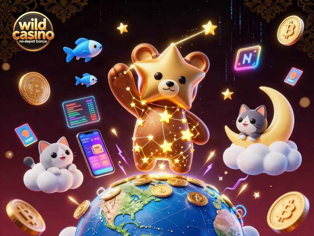 Claim your wild casino no deposit bonus with animated coins scooped by a star bear!
