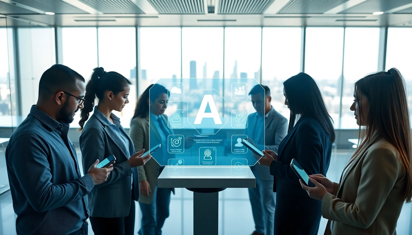 Engaging AI assistant for enterprise interaction in a modern office environment.