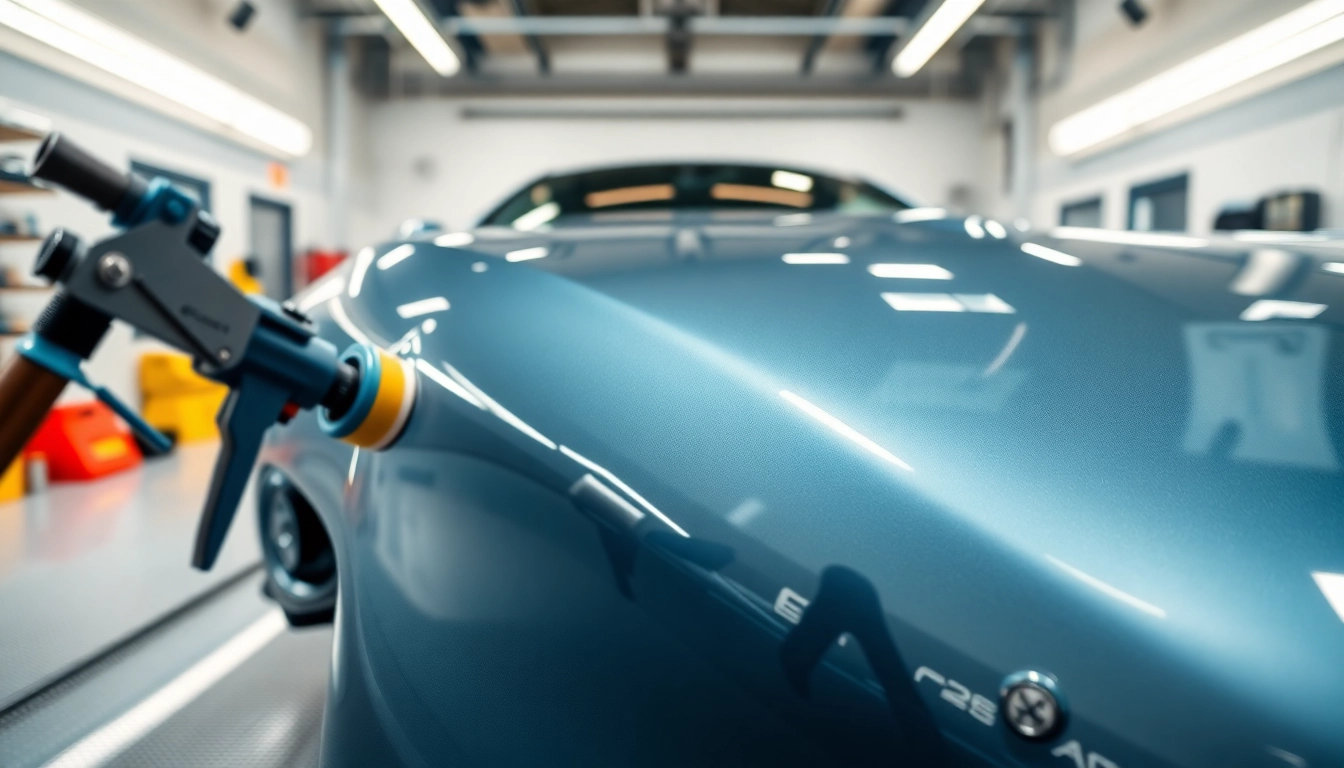 Apply ceramic coating near me for a stunning vehicle finish in a modern detailing shop.