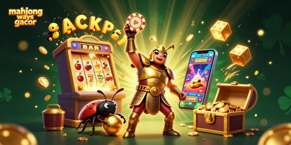 Experience mahjong ways gacor thrills with a victorious beetle and jackpot elements in an engaging casino scene.