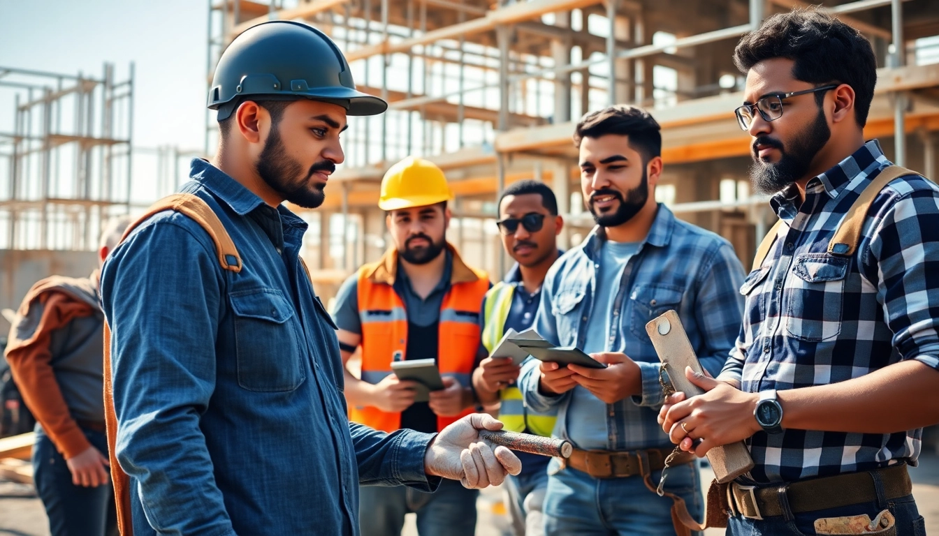 Engaged learners in a contractor apprenticeship program showcasing practical skills at a construction site.