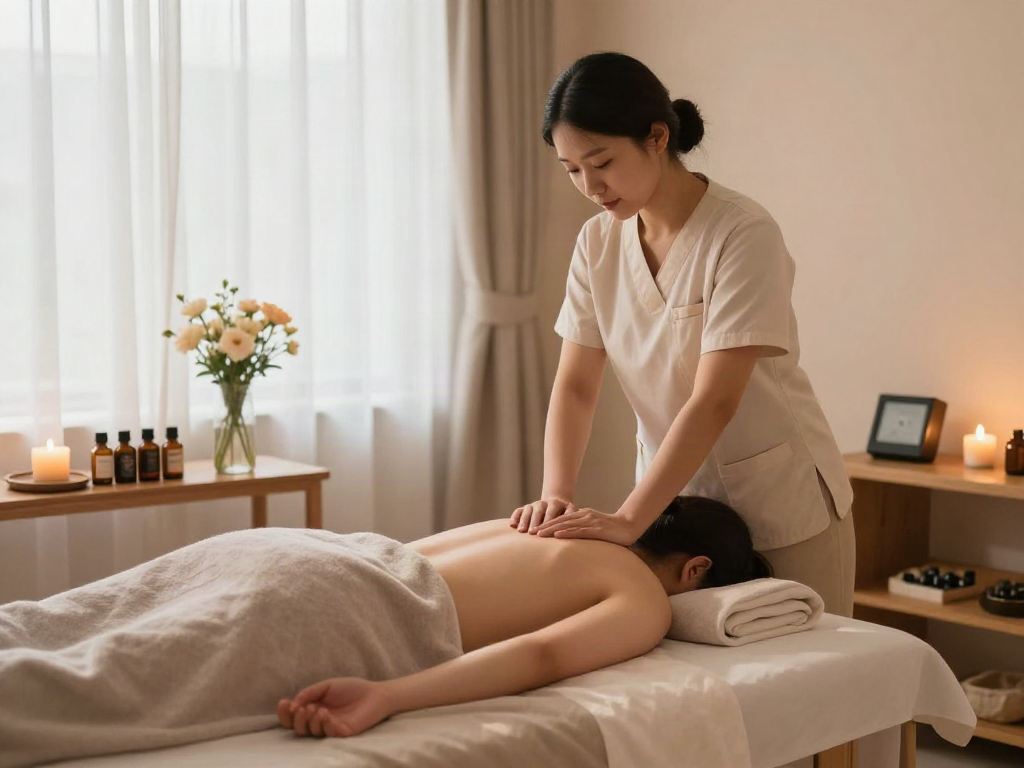 Experience peaceful 대치동출장마사지 in a tranquil spa setting with soothing colors and soft lighting.