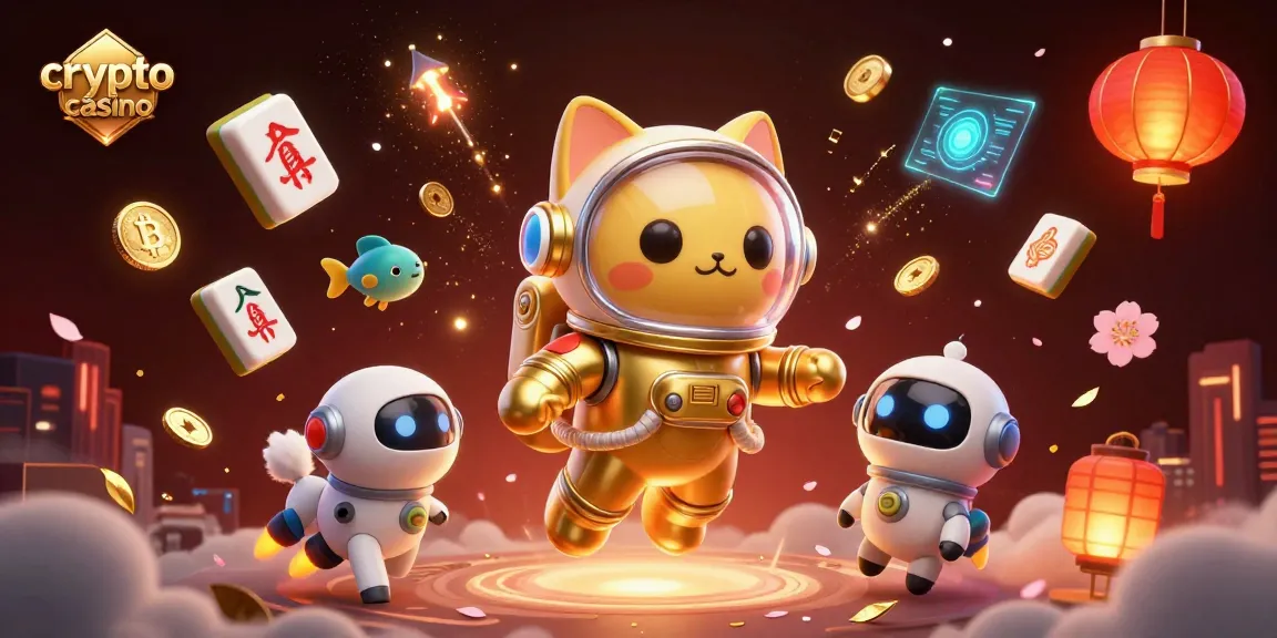 Gioca nel crypto casino con gatti astronauti e elementi vivaci che fluttuano in un'illustrazione 3D.